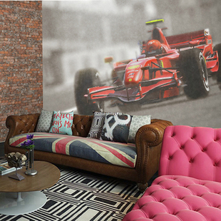 人文F1 赛车客厅壁纸大型无缝壁画定制环保墙纸电视背景墙