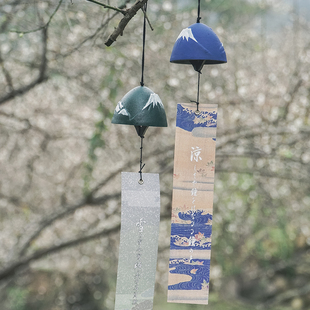 日式 南部铸铁风铃克莱因蓝富士山雪日本和风复古金属挂饰许愿礼物