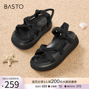 百思图夏季 新款 ZBP45BL3 松糕厚底女罗马鞋 度假沙滩平底运动凉鞋