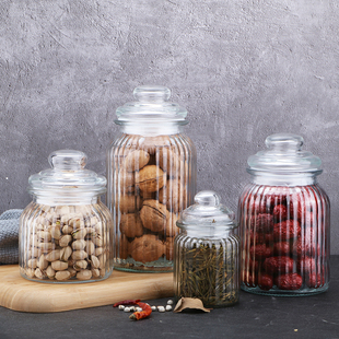 玻璃罐茶叶罐圆形透明密封罐厨房带盖储物罐五谷杂粮干货收纳罐子