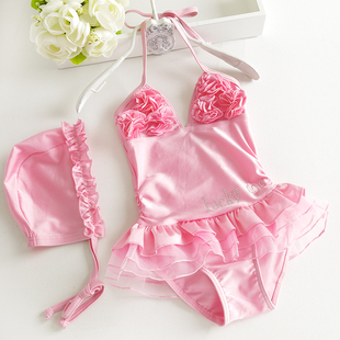 儿童游泳衣 婴幼儿小宝宝女童亮粉色花朵芭蕾公主裙式 连体泳装