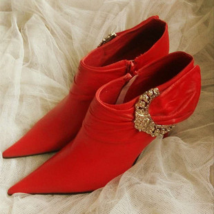 售完欣赏Vintage复古性感尖头古着鞋 羊皮 外贸优雅大气红色婚鞋