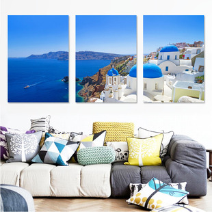 客厅装 现代简约组合三联无框画挂画 饰画沙发背景墙壁画地中海风格
