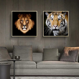 现代简约有框画野兽凶猛挂画风水画老虎狮子动物壁画办公室墙壁画