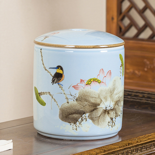 景德镇手绘陶瓷米缸油缸茶叶罐茶饼罐10斤装 带盖防潮防虫储物罐
