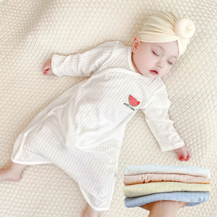 婴儿春夏季 薄款 开扣睡衣 睡袋男女童空调房护肚连体衣宝宝纯棉长袖