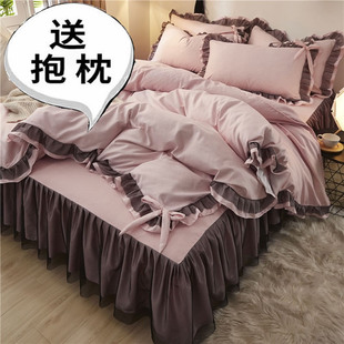 韩式 公主风床裙四件套全棉纯棉蕾丝被套少女心床单双人床上用品