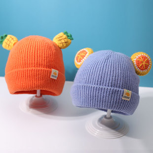 宝宝帽子秋冬保暖加厚可爱萌蘑菇水果女男童小孩护耳帽儿童毛线帽