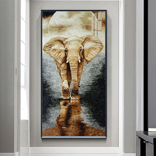 定制艺术壁画马赛克剪画瓷砖玄关装 饰挂画背景墙客厅餐厅大象图案