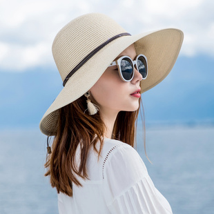 帽子女夏天韩版 遮阳帽防晒太阳帽可折叠大沿沙滩帽海边草帽小清新