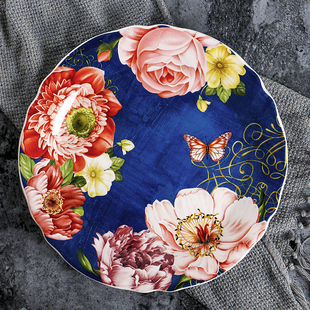 欧美客创意陶瓷大盘子家用釉下彩花边牛排平盘11英寸大号餐盘中式