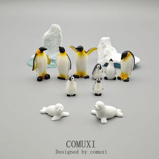 微缩仿真动物模型小企鹅冰川海狮冰山树脂工艺品微景观桌面小摆件