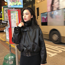 黑色皮衣外套女2024年新款 时尚 pu皮夹克 宽松休闲机车服小个子短款