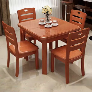 全实木可伸缩餐桌椅组合现代简约经济型家用折叠推拉正方形饭桌子