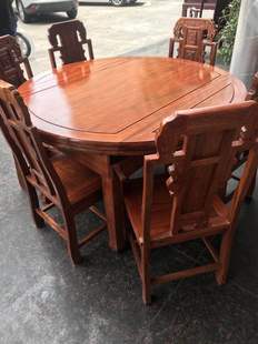 新款 家庭餐台桌 红木桌餐进口非洲花梨餐台实木餐桌配6椅新中式