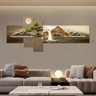 新中式 轻奢客厅装 大气壁饰简约高级无框沙发背景挂画 饰画创意时尚