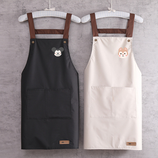 围裙背带纯色防水防油时尚 家用厨房网红工作服围腰耐脏可爱韩版