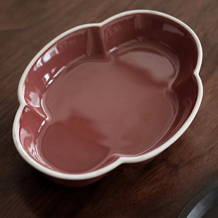 半斋造物 复古手工陶瓷 祭红青白秋意锡盖海棠壶承干泡台茶盘中式