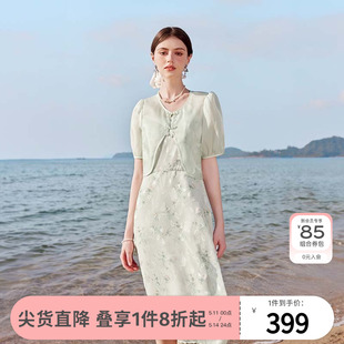秋水伊人优雅新中式 连衣裙2024夏季 三亚度假海边沙滩裙子 新款 女装