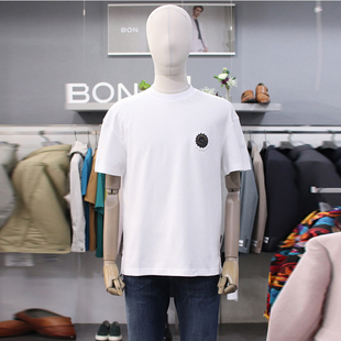 款 T恤衫 BA0415夏季 BON韩版 男士 帅气白色纯棉上衣压花印花休闲短袖