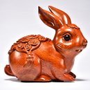 花梨木雕兔子木质红木实木动物摆件生肖福财古风红木装 饰手作道具