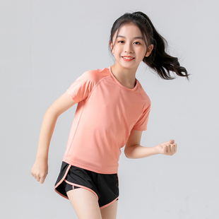 女童运动服套装 夏季 速干跑步健身网球羽毛球训练服儿童瑜伽服 短袖