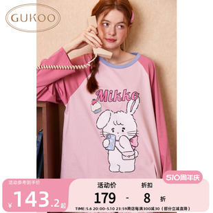 GUKOO 果壳24新款 女家居服 女睡衣mikko联名卡通全棉圆领格纹长袖