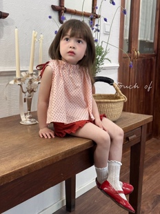 yiyi家2024夏新品 女童宝套装 红色波点洋气可爱tf 设计无袖 短裤