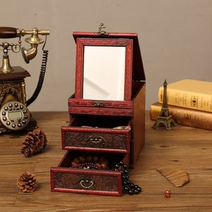 复古梳妆盒 仿古宫廷首饰盒 创意结婚礼品盒 中式 古典木制带镜子