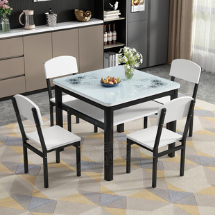正方形餐桌椅组合小户型钢化玻璃吃饭桌时尚 双层四方桌家用小桌子