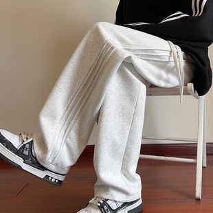 男春季 重磅2024休闲卫裤 子青少年垂感运动长裤 美式 复古灰色阔腿裤
