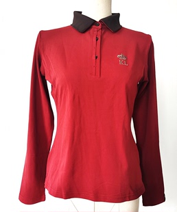 KL挪威马术品牌精美刺绣长袖 T恤衫 酒红色速干 专业骑士装 女款
