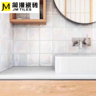简漫INS全瓷幻彩小白砖小方砖长条砖150x150卫生间浴室厨房背景墙