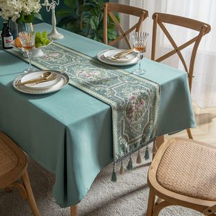 欧式 纯色长方形餐桌布茶几布雪尼尔刺绣桌旗 桌布布艺防水轻奢美式