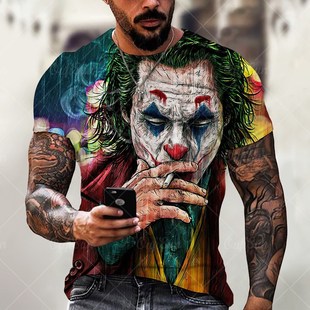 Print Joker Clown Face Men Pattern SummerO Nec Shirt