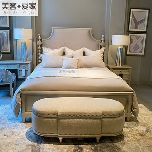 ART美式 做旧双人主卧床定制 轻奢家具莫里印象香槟金色实木床法式