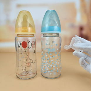 德国NUK宽口径玻璃奶瓶新生婴儿宝宝奶瓶防胀气硅胶乳胶奶嘴240ml