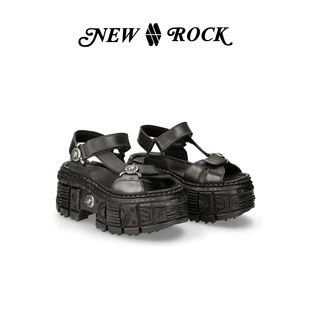 NewRock西班牙潮牌 暗黑金属复古朋克厚底松糕罗马露趾凉鞋