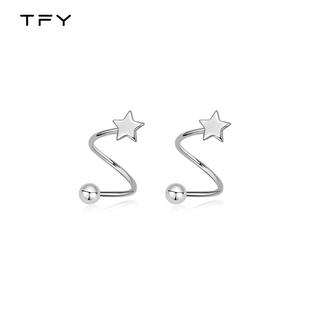 TFY五角星养耳洞耳钉女纯银螺丝拧扣睡觉免摘耳环小众设计感 高级