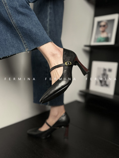 法式 2024春季 Fermina 复古高跟鞋 细跟一字扣浅口玛丽珍鞋 气质单鞋