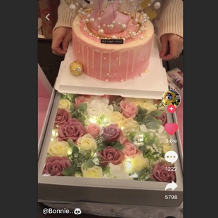 鲜花蛋糕盒双层抖音生日礼物盒鲜花礼盒包装 网红蛋糕盒子惊喜盒子