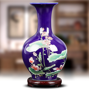 景德镇陶瓷器现代景泰蓝荷花小花瓶摆件插花器家居客厅装 饰工艺品