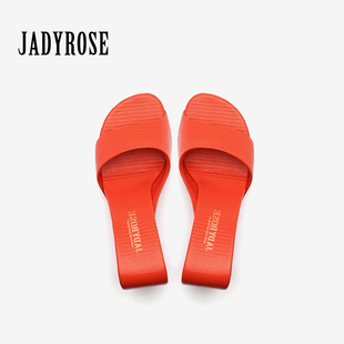 jadyrose夏季 异型跟设计镂空高跟外穿半拖 凉拖女欧美鱼嘴坡跟拖鞋