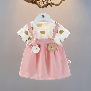 女童假背带裙2024夏季 公主裙一岁儿童连衣裙婴儿上衣 宝宝纯棉短袖