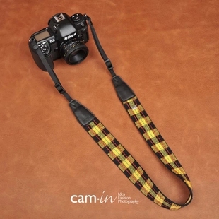 cam in黄色格纹单反数码 微单摄影肩带通用型cam8252 相机背带