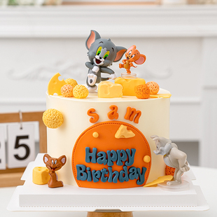 猫和老鼠烘焙蛋糕装 扮 饰摆件儿童生日派对汤姆杰瑞奶酪块卡通装