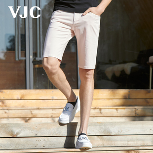 新款 VJC 男装 时尚 威杰思2023夏季 粉色牛仔中裤 休闲五分短裤 修身