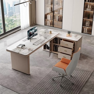现代简约家用书桌轻奢岩板转角办公桌写字台电脑桌加长老板工作台