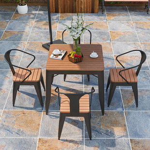 美式 户外铁艺休闲桌椅组合咖啡厅室外庭院露天阳台防腐塑木家具
