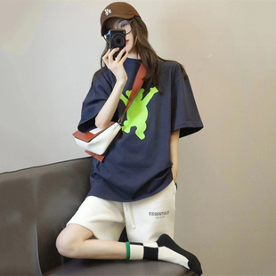 学生韩版 宽松显瘦运动套装 跑步休闲两件套ins潮 女夏纯棉短袖 短裤